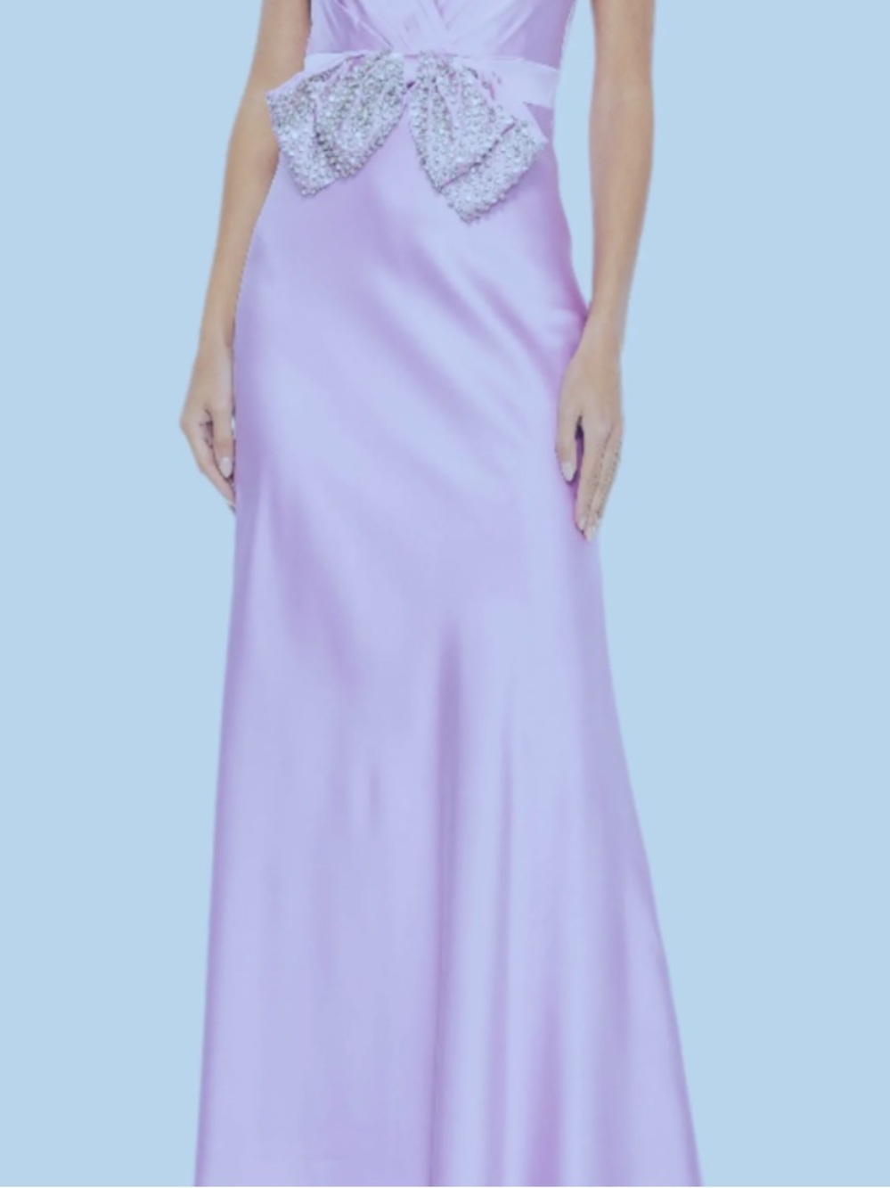 💜#70 BNWT Mac Duggal 68144 Lilac Satin Dress with Crystal-Embellished Bow - Picture 5 of 9